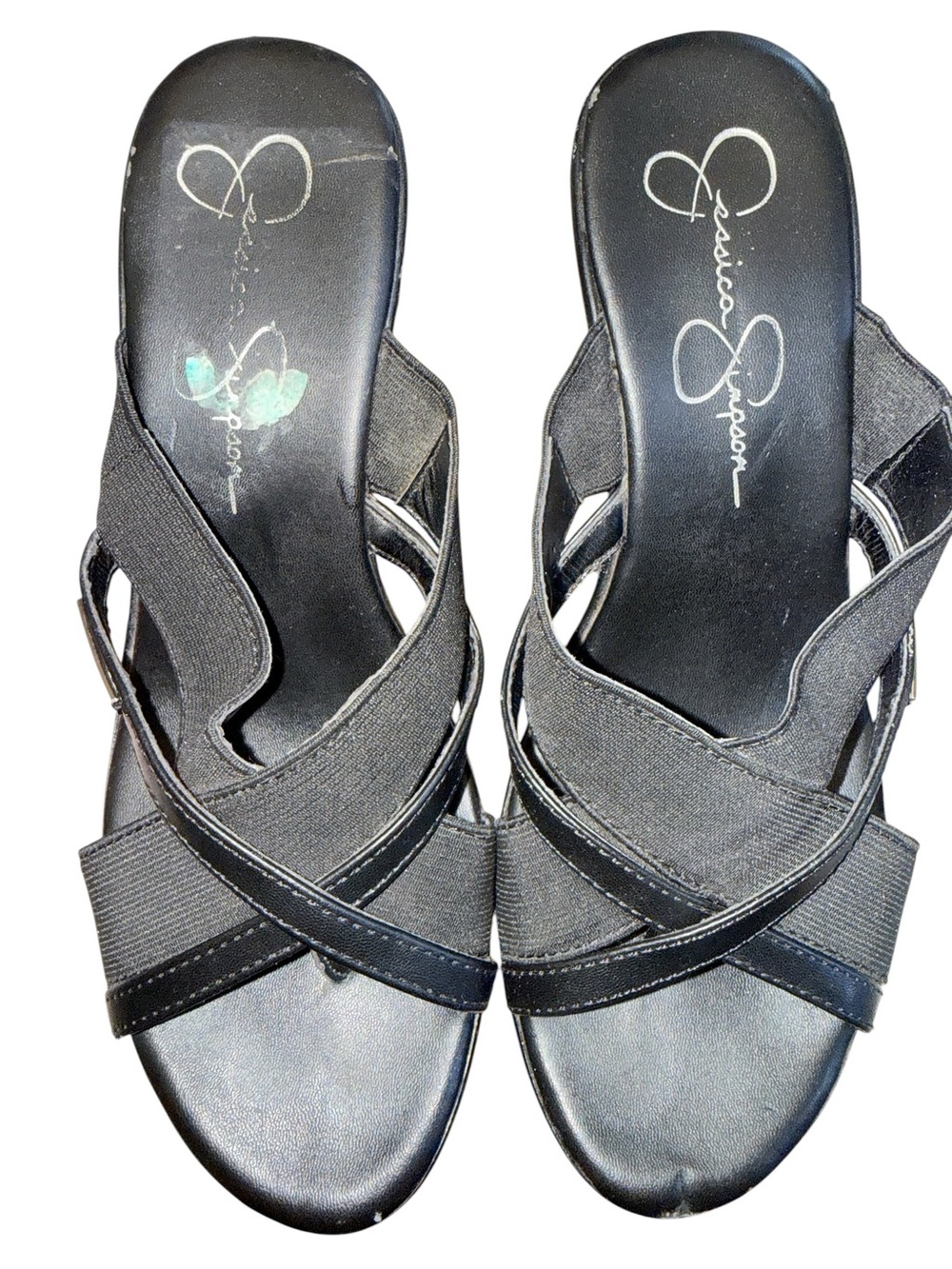 Jessica Simpson Black Crisscross Elastic Slide Mules